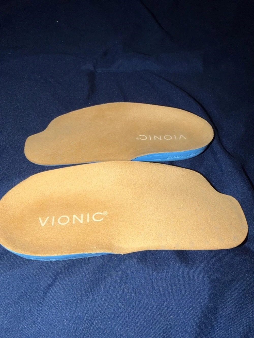 NEW Vionic Tan Suede 3/4 Orthotic Insoles with Blue Edges - Picture 1 of 2